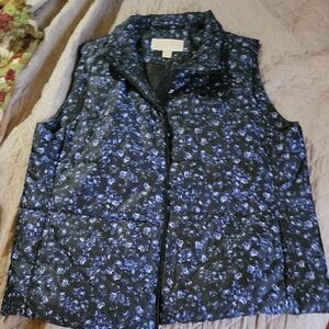 Michael Kors Black Quilted Vest with Blue Floral Print